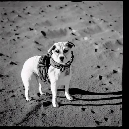 Prompt: photograph of a dog on the moon