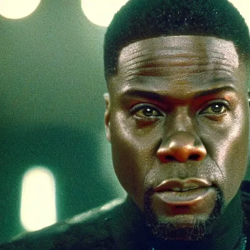 Image similar to cinematic film still of Kevin Hart starring as Morpheus in The Matrix (1999), close up, shallow depth of field