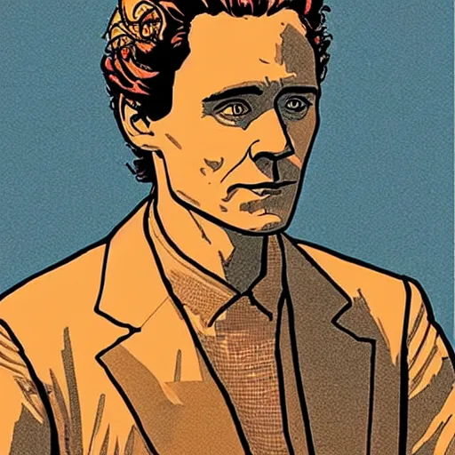 Image similar to “ tom hiddleston retro minimalist portrait by jean giraud, moebius starwatcher, comic, 8 k ”