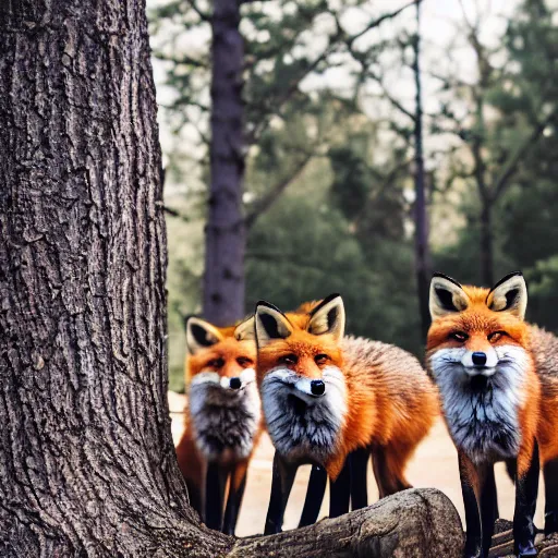 Image similar to a group of fox animals dressed in modern american military soldier uniforms, foxes laughing at a computer, 8 5 mm f / 1. 4