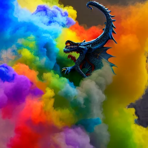 Prompt: multi color smoke with the small head of a smoke dragon, billowy, 8 k, 4 k