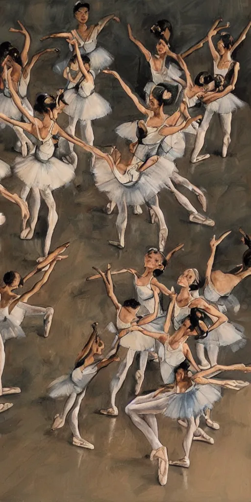 Image similar to oil painting scene from ballet school by kim jung gi