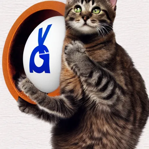 Image similar to realistic cat holding up word atom