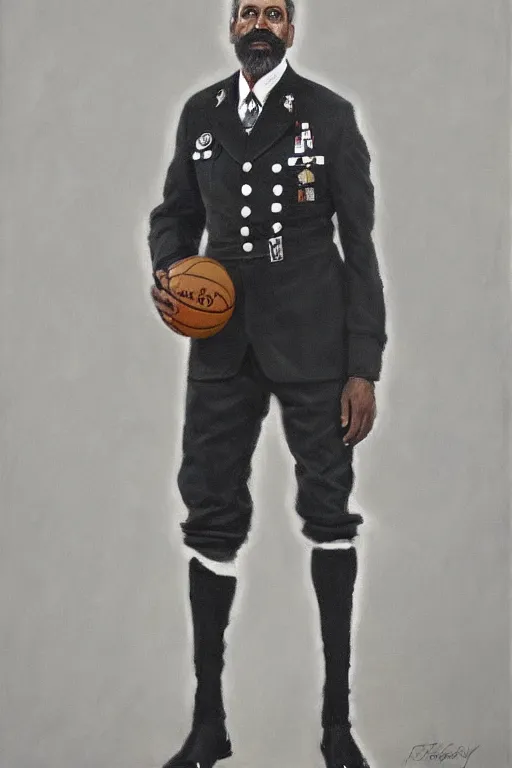 Image similar to full body portrait of the dictator of the san antonio spurs, 1 8 8 9, in full military garb, silver, black, white, greg popovich, oil on canvas by william sidney mount, trending on artstation