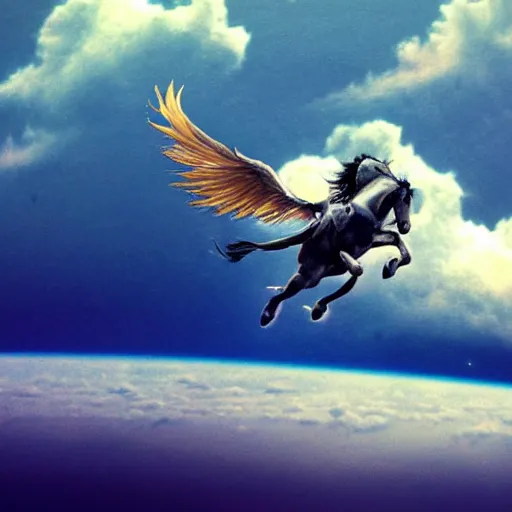 Prompt: a cinematic photograph of an astronaut riding a Pegasus flying above the clouds, mystical