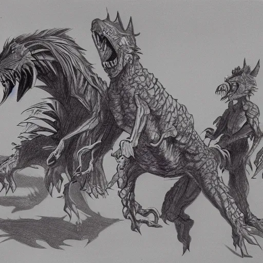 Prompt: detailed drawing of shadows chasing other shadow monsters by art gem.