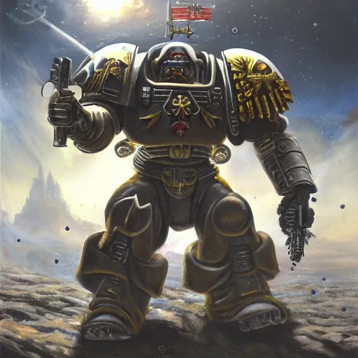 Image similar to a beautiful highly detailed matte painting of Warhammer 40k Space Marine soldier
