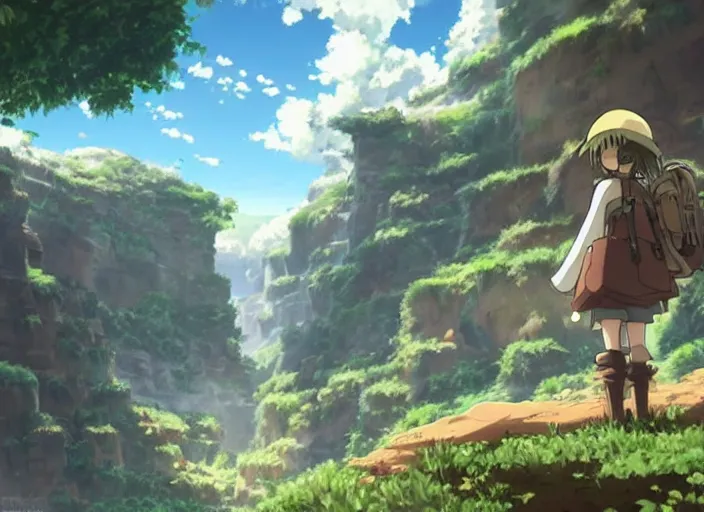 Image similar to a stunning landscape, made in abyss style