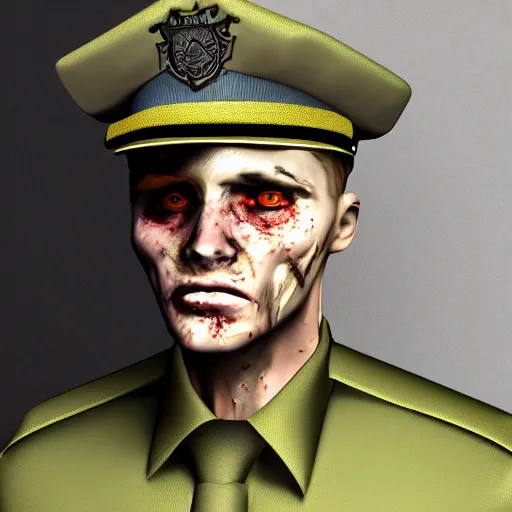 Image similar to zombie! security officers beige! uniform and caps trending on artstation very realistic proportional accurate high detail 4 k 8 k hd