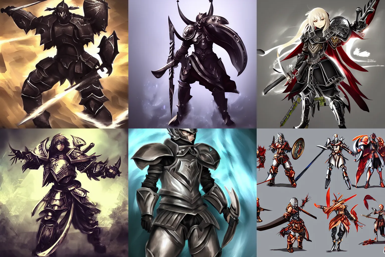 Prompt: anime style warrior, heavy armor, multiple poses, dynamic poses, concept, favorite, trending, digital art,