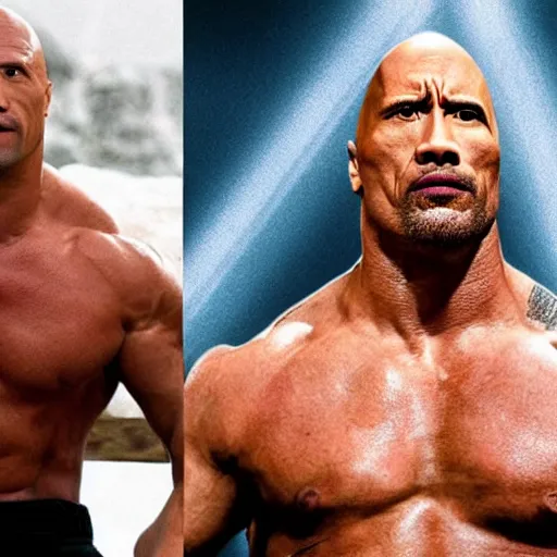 Image similar to Dwayne the Rock Johnson versus Jesus Christ, WWE wrestling match, hell in a cell