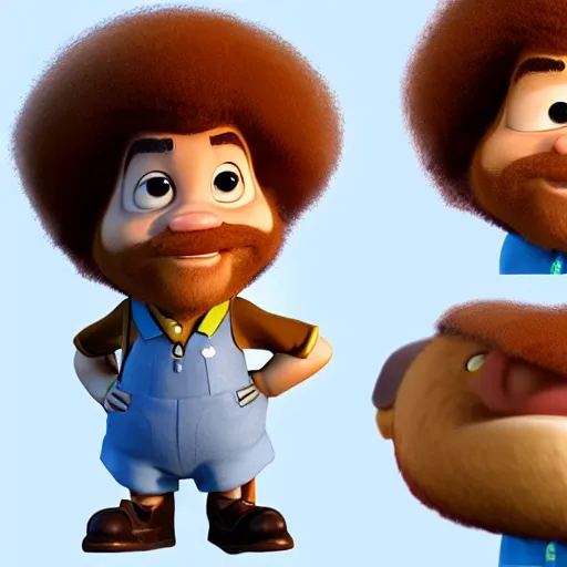 Prompt: bob ross as a pixar disney character from up ( 2 0 0 9 ), unreal engine, octane render, 3 d render, photorealistic