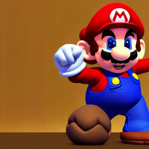 Image similar to 3d render of Mario squashing a goomba, 4k