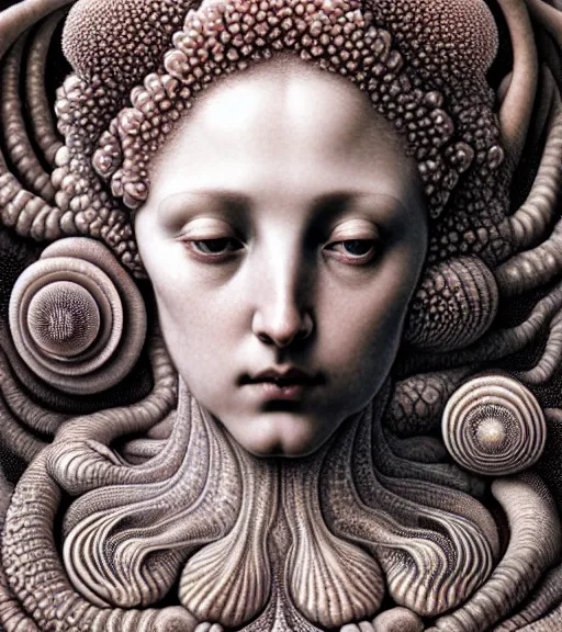 Prompt: detailed realistic beautiful coral goddess face portrait by jean delville, gustave dore, iris van herpen and marco mazzoni, art forms of nature by ernst haeckel, art nouveau, symbolist, visionary, gothic, neo - gothic, pre - raphaelite, fractal lace, intricate alien botanicals, ai biodiversity, surreality, hyperdetailed ultrasharp octane render