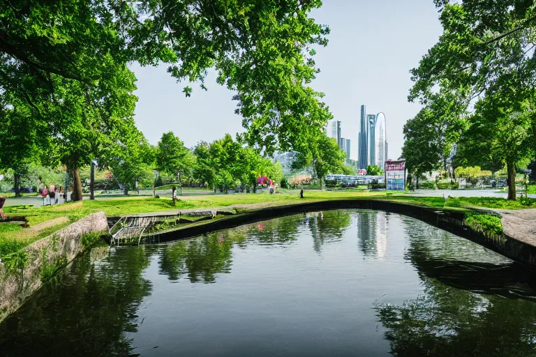 Image similar to photography of beautiful utopian city park