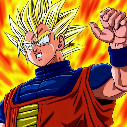 Image similar to ultra realistic portrait painting of joe biden as super saiyan goku, art by akira toriyama, 4 k, dragon ball artstyle, cel shaded, highly detailed, epic lighting