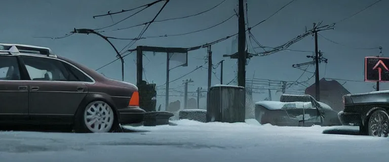 Image similar to Audi A4 B6 Avant (2002), a gritty neo-noir, dramatic lighting, cinematic, eerie person, death, homicide, homicide in the snow, gunshots, establishing shot, extremely high detail, photorealistic, cinematic lighting, artstation, by simon stalenhag, Max Payne (PC) (2001) winter New York at night, In the style of Max Payne 1 graphic novel, flashing lights, Poets of the Fall - Late Goodbye