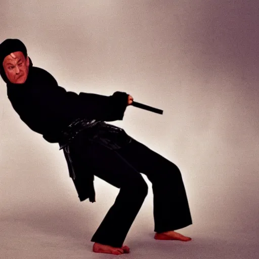 Image similar to tom hanks as a ninja, award winning sports photography