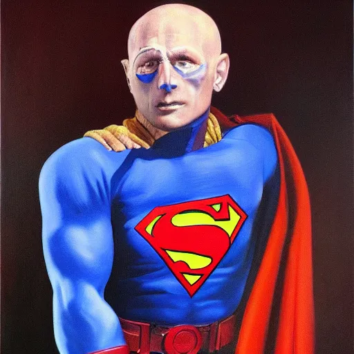 Image similar to portrait of a blue baby seal dressed as a super hero, oil painting by alex ross