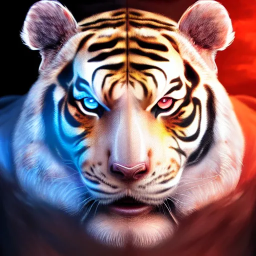 Prompt: a esthetic portrait commission of a muscular antrho albino tiger wearing the superman outfit,hyperdetailed face,character design by charlie bowater,ross tran,artgerm,makoto shibkai,photorealistic,western comic book art,film poster,deviantart,artstation