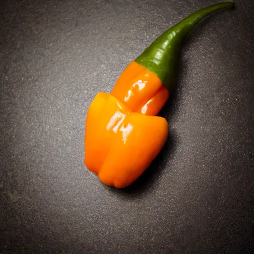 Prompt: A habanero shaped like the head of Bart Simpson realistic dramatic lighting