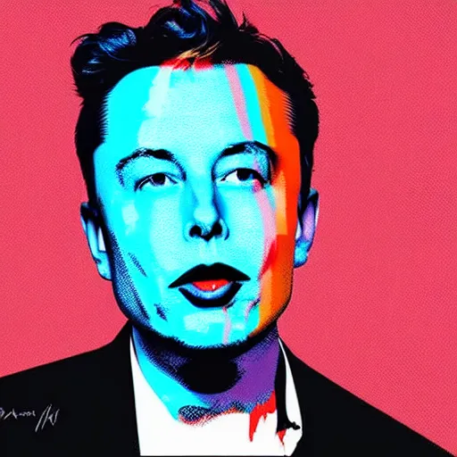 Prompt: the portrait of flabbergasted elon musk, eyes wide open, open - mouthed, astonished, surprised, thrilled, in desbelief. colorful pop art, modern art, by andy warhol