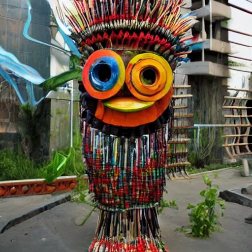 Image similar to A sculpture a Mexican native made pure recycled materials