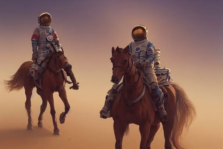 Prompt: character concept of an astronaut, with beer bottle in hand, riding a horse and marching through the desert, highly detailed, digital painting, artstation, concept art, symmetry, smooth, sharp focus, illustration, art by artgerm and greg rutkowski and alphonse mucha