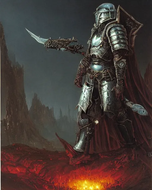 Prompt: a heavily armoured death knight by thomas cole and wayne barlowe