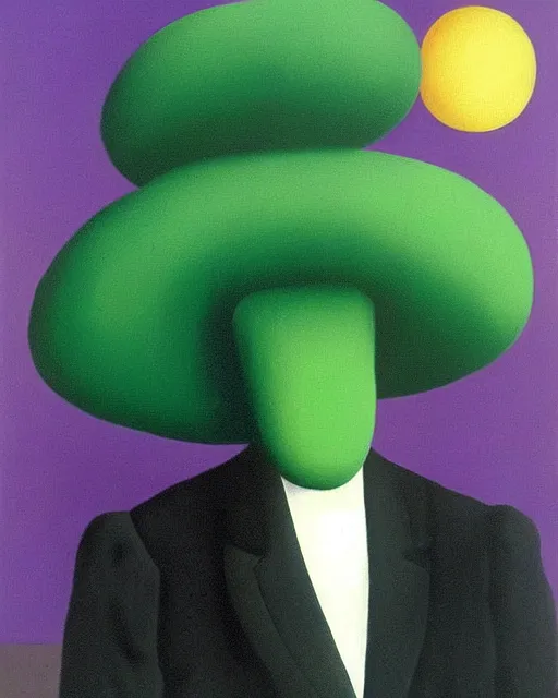 Prompt: purple green and black painting by magritte