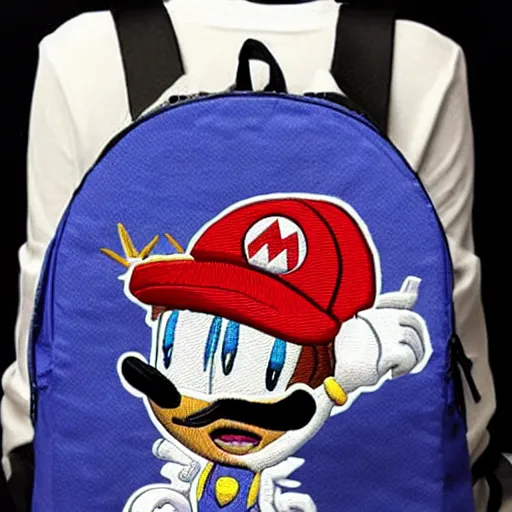 Image similar to a backpack embroidery obama sonic the hedgehog super Mario