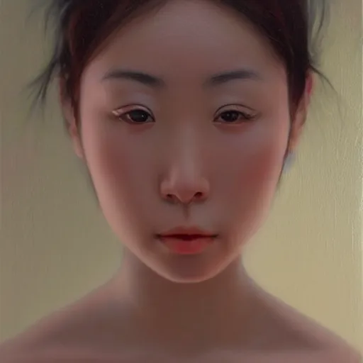 Prompt: perfect, realistic oil painting of close-up japanese girl face, by Sakimichan, by an American professional senior artist, Hollywood concept, dynamic composition and motion, postproduction.