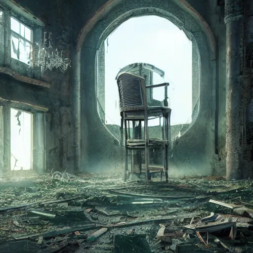 Prompt: loxodon standing in an abandoned tower filled with tarnished furniture, fantasy, artstation, cinematic, octane render, digital art
