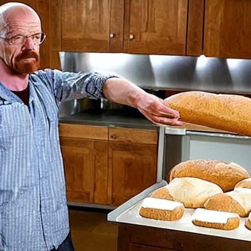 Prompt: walter white bakes bread, bakes bread