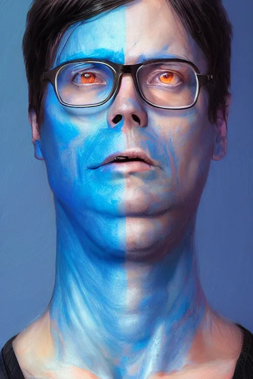 Image similar to Dwight Shrute as blue man. digital painting, artstation, concept art, smooth, sharp focus, illustration, art by artgerm and donato giancola and Joseph Christian Leyendecker, Ross Tran, WLOP