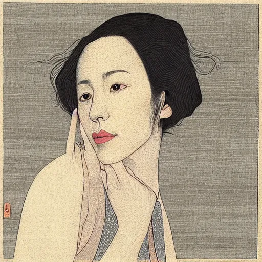 Prompt: “ rachel mcadams portrait by ikenaga yasunari, drawing, realistic, sharp focus, contemporary, japanese ”
