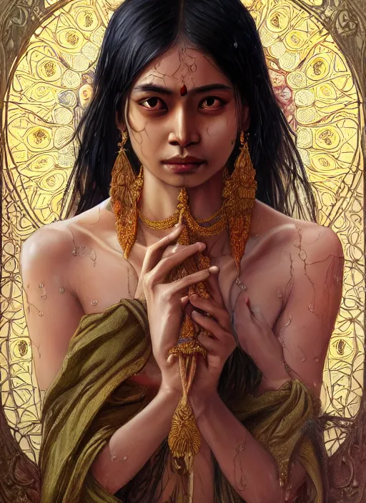 Image similar to kuntilanak on bayan tree, d & d, wet, shiny, fantasy, details face, details body intricate, baroque, elegant, higly detailed, dramatically art, ultra definition, digital painting, artstation, concept art, smooth, sharp focus, illustration, art by artgerm and greg rutkowski and alphonse mucha and garis edelweiss and alex flores