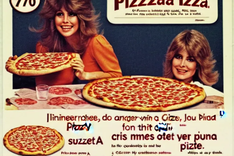 Image similar to 70s, pizza, advertisement