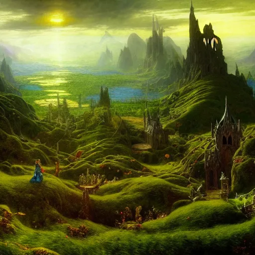 Prompt: a beautiful and highly detailed matte painting of the lost elven land of avalon, celtic, psychedelic, epic scale, insanely complex, hyperdetailed, sharp focus, hyperrealism, artstation, cgsociety, 8 k, bright colors, by caspar friedrich, albert bierstadt, james gurney, brian froud,