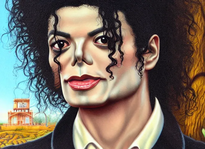 Image similar to michael jackson with pretzel hair, lowbrow, matte painting, 3 - d highly detailed, in the style of mark ryden,