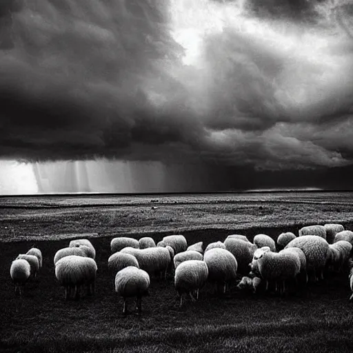 Image similar to “sheep in stormy weather”