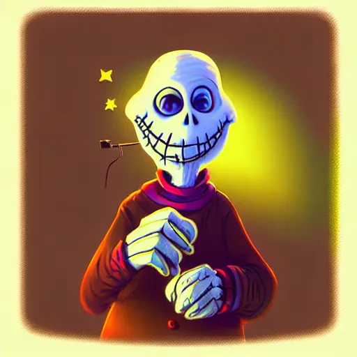 Image similar to curled perspective digital art of a cute!!! smiling!!!! grandpa!!!!!!! with a photo camera by anton fadeev from nightmare before christmas