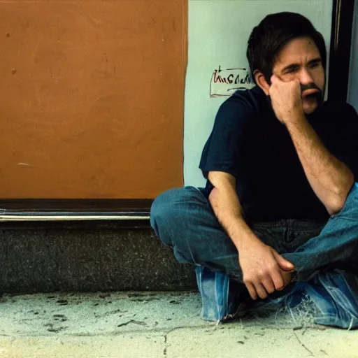 Prompt: Marco Rubio as a homeless man. CineStill