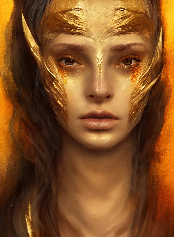 Image similar to a face portrait of a beautiful girl sorceress from skyrim, skyrim setting, beautiful face, warm colors, soft lighting, atmospheric, cinematic, moody, in the style of diego koi, gina heyer, luiz escanuela, art by alyssa monk, hyperrealism, rule of thirds, golden ratio, oil on canvas, 8 k