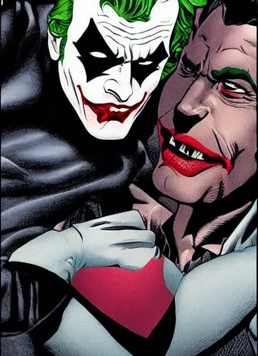 Image similar to Batman holding the Joker's head in his hand