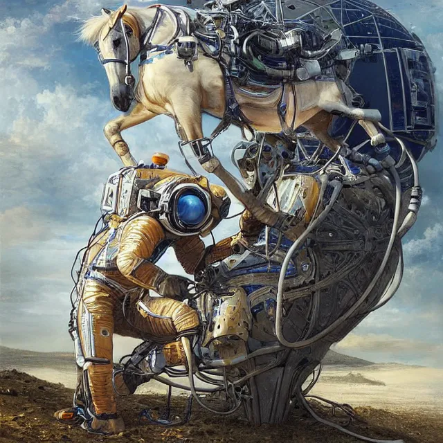 Prompt: astronaut crawling on knees, horse on top, industrial sci - fi, by mandy jurgens, ernst haeckel, james jean