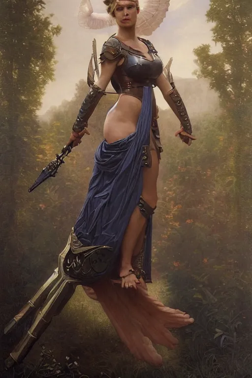 Image similar to Mystical Valkyrie, Portrait of a beautiful female Reptilian warrior, Regal, Realistic, Refined, Detailed Digital Art, Oil Painting, William-Adolphe Bouguereau, Art Frahm, Esao Andrews, Steampunk, Walt Disney (1937), Highly Detailed, Cinematic Lighting, Unreal Engine, 8k, HD