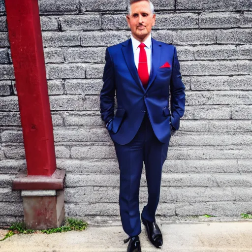Prompt: A silver fox in a business suit and red tie.