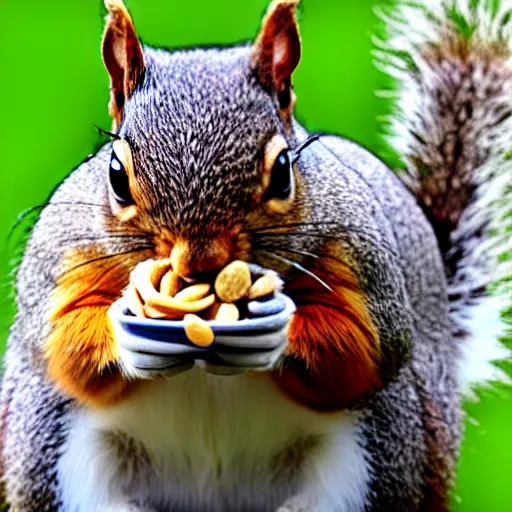 Image similar to squirrel, obese, with the face of walter white, eating nuts,