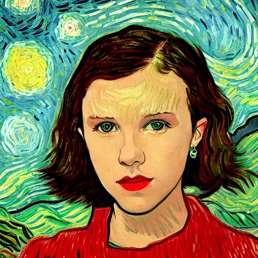 Image similar to Millie Bobby Brown by Vincent Van Gogh